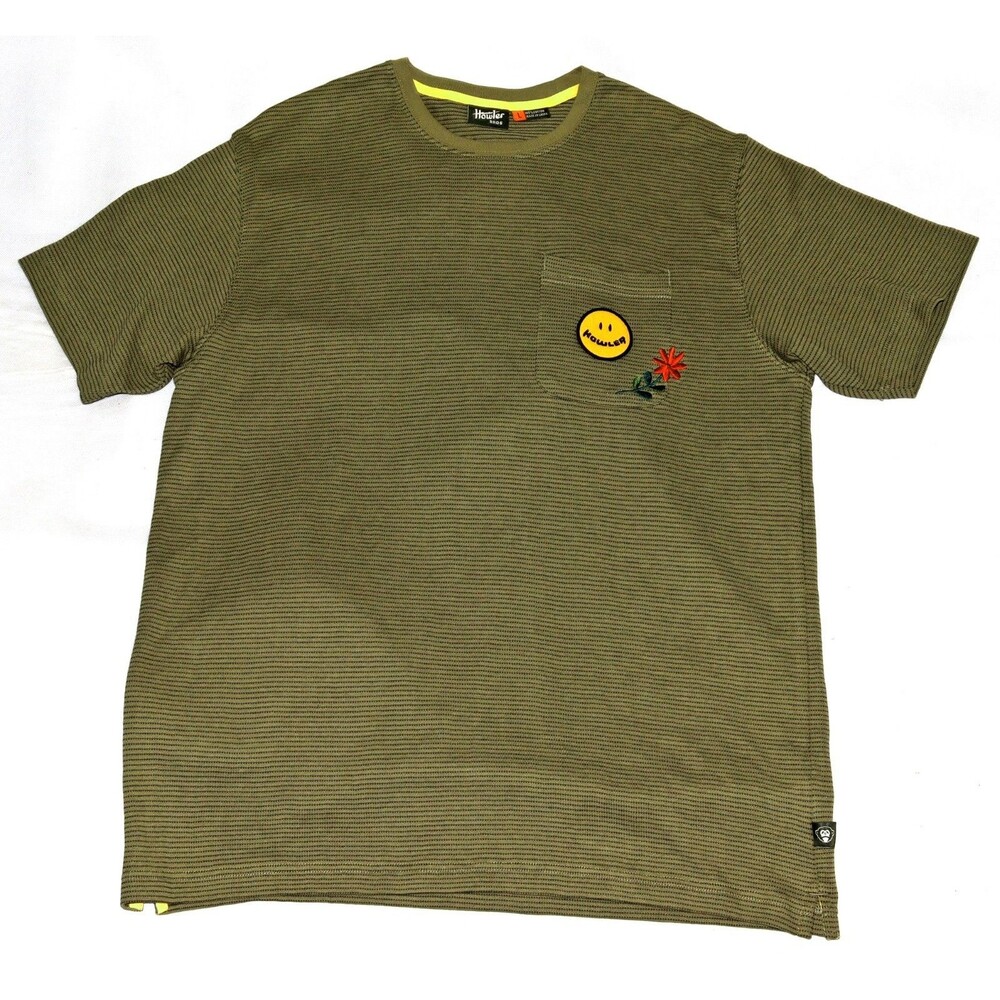 Howler Bros Jacquard‎ Men's Short Sleeve Crew Neck Green T Shirt Size Large